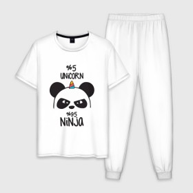 Мужская пижама хлопок с принтом Unicorn ninja в Санкт-Петербурге, 100% хлопок | брюки и футболка прямого кроя, без карманов, на брюках мягкая резинка на поясе и по низу штанин
 | Тематика изображения на принте: panda dab | unicorn ninja