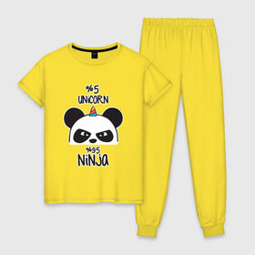 Женская пижама хлопок с принтом Unicorn ninja в Санкт-Петербурге, 100% хлопок | брюки и футболка прямого кроя, без карманов, на брюках мягкая резинка на поясе и по низу штанин | panda dab | unicorn ninja