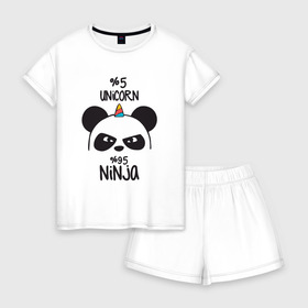 Женская пижама с шортиками хлопок с принтом Unicorn ninja в Санкт-Петербурге, 100% хлопок | футболка прямого кроя, шорты свободные с широкой мягкой резинкой | panda dab | unicorn ninja