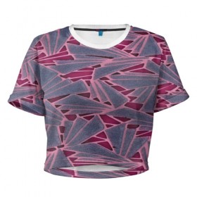 Женская футболка 3D укороченная с принтом Осколки мозаики в Санкт-Петербурге, 100% полиэстер | круглая горловина, длина футболки до линии талии, рукава с отворотами | 