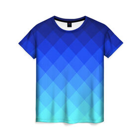 Женская футболка 3D с принтом Blue geometria в Санкт-Петербурге, 100% полиэфир ( синтетическое хлопкоподобное полотно) | прямой крой, круглый вырез горловины, длина до линии бедер | Тематика изображения на принте: blue | geometria | абстракция | бирюза | бирюзовый | геометрия | куб | синий