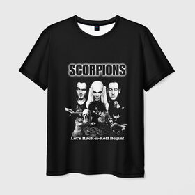 Мужская футболка 3D с принтом Группа Scorpions в Санкт-Петербурге, 100% полиэфир | прямой крой, круглый вырез горловины, длина до линии бедер | Тематика изображения на принте: scorpions | группа | скорпионс | хард | хардрок