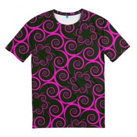 Мужская футболка 3D с принтом Розовые цветы в Санкт-Петербурге, 100% полиэфир | прямой крой, круглый вырез горловины, длина до линии бедер | pink | кружева | лепестки | розовый | спираль | узор | фрактал | цветки | цветок | цветы