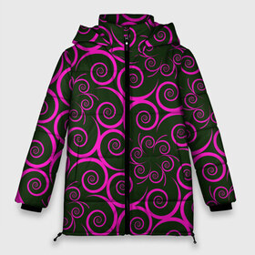 Женская зимняя куртка 3D с принтом Розовые цветы в Санкт-Петербурге, верх — 100% полиэстер; подкладка — 100% полиэстер; утеплитель — 100% полиэстер | длина ниже бедра, силуэт Оверсайз. Есть воротник-стойка, отстегивающийся капюшон и ветрозащитная планка. 

Боковые карманы с листочкой на кнопках и внутренний карман на молнии | pink | кружева | лепестки | розовый | спираль | узор | фрактал | цветки | цветок | цветы