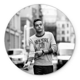Коврик круглый с принтом Rami Malek в Санкт-Петербурге, резина и полиэстер | круглая форма, изображение наносится на всю лицевую часть | mr robot | rami malek | мистер робот | рами малек