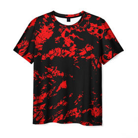 Мужская футболка 3D с принтом Красные краски в Санкт-Петербурге, 100% полиэфир | прямой крой, круглый вырез горловины, длина до линии бедер | abstraction | абстракция красок | брызги красок | краска | красные краски | потертость красок | разводы красок | черно белый