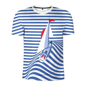 Мужская футболка 3D спортивная с принтом Яхта в Санкт-Петербурге, 100% полиэстер с улучшенными характеристиками | приталенный силуэт, круглая горловина, широкие плечи, сужается к линии бедра | flag | joke | prank | sail | sea | stripes | water | waves | yacht vest | вода | волны | море | парус | полосы | прикол | тельняшка | флаг | шутка | яхта