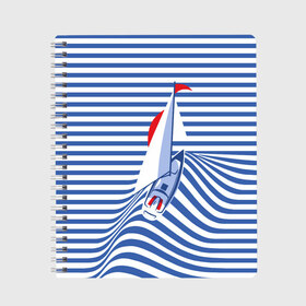 Тетрадь с принтом Яхта в Санкт-Петербурге, 100% бумага | 48 листов, плотность листов — 60 г/м2, плотность картонной обложки — 250 г/м2. Листы скреплены сбоку удобной пружинной спиралью. Уголки страниц и обложки скругленные. Цвет линий — светло-серый
 | flag | joke | prank | sail | sea | stripes | water | waves | yacht vest | вода | волны | море | парус | полосы | прикол | тельняшка | флаг | шутка | яхта