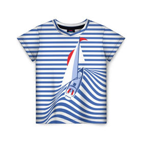 Детская футболка 3D с принтом Яхта в Санкт-Петербурге, 100% гипоаллергенный полиэфир | прямой крой, круглый вырез горловины, длина до линии бедер, чуть спущенное плечо, ткань немного тянется | Тематика изображения на принте: flag | joke | prank | sail | sea | stripes | water | waves | yacht vest | вода | волны | море | парус | полосы | прикол | тельняшка | флаг | шутка | яхта
