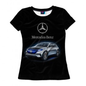 Женская футболка 3D с принтом Mercedes-Benz в Санкт-Петербурге, 100% полиэфир ( синтетическое хлопкоподобное полотно) | прямой крой, круглый вырез горловины, длина до линии бедер | kомпания производитель легковых автомобилей премиального класса | немецкое качество