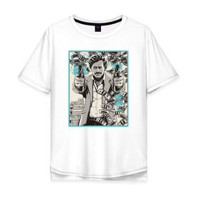 Мужская футболка хлопок Oversize с принтом Пабло Эскобар в Санкт-Петербурге, 100% хлопок | свободный крой, круглый ворот, “спинка” длиннее передней части | narco | доллары | оружие