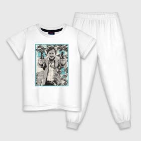 Детская пижама хлопок с принтом Пабло Эскобар в Санкт-Петербурге, 100% хлопок |  брюки и футболка прямого кроя, без карманов, на брюках мягкая резинка на поясе и по низу штанин
 | narco | доллары | оружие