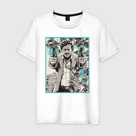 Мужская футболка хлопок с принтом Пабло Эскобар в Санкт-Петербурге, 100% хлопок | прямой крой, круглый вырез горловины, длина до линии бедер, слегка спущенное плечо. | narco | доллары | оружие