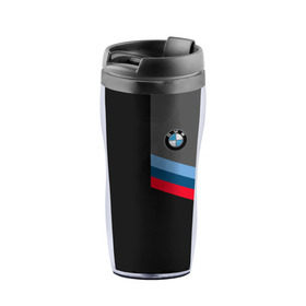 Термокружка-непроливайка с принтом BMW Brand Tricolor в Санкт-Петербурге, внутренняя часть — пищевой пластик, наружная часть — прозрачный пластик, между ними — полиграфическая вставка с рисунком | объем — 350 мл, герметичная крышка | bmw | автомобильные | бмв | машины