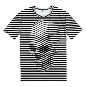 Мужская футболка 3D с принтом Череп в Санкт-Петербурге, 100% полиэфир | прямой крой, круглый вырез горловины, длина до линии бедер | art | optical | skull | stripes | vest | искусство | оптическое | полосы | тельняшка | череп