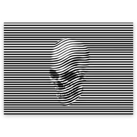 Поздравительная открытка с принтом Череп в Санкт-Петербурге, 100% бумага | плотность бумаги 280 г/м2, матовая, на обратной стороне линовка и место для марки
 | Тематика изображения на принте: art | optical | skull | stripes | vest | искусство | оптическое | полосы | тельняшка | череп