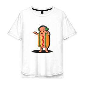 Мужская футболка хлопок Oversize с принтом Танцующий хот-дог snapchat в Санкт-Петербурге, 100% хлопок | свободный крой, круглый ворот, “спинка” длиннее передней части | Тематика изображения на принте: 