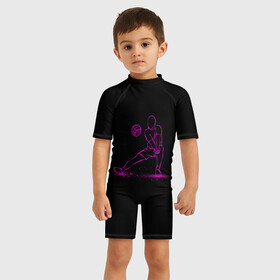 Детский купальный костюм 3D с принтом Volleyball in neon в Санкт-Петербурге, Полиэстер 85%, Спандекс 15% | застежка на молнии на спине | athletic sports | athletics | sport | volleybal | weightlifting | атлетика | волейбол | спорт