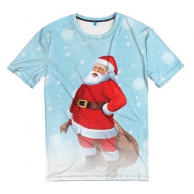 Мужская футболка 3D с принтом Веселый Санта в Санкт-Петербурге, 100% полиэфир | прямой крой, круглый вырез горловины, длина до линии бедер | 