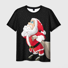 Мужская футболка 3D с принтом Санта в Санкт-Петербурге, 100% полиэфир | прямой крой, круглый вырез горловины, длина до линии бедер | christmas | new year | дед мороз | елка | зима | клаус | метель | мороз | новый год | праздник | рождество | санта | снег | снеговик | снегурочка