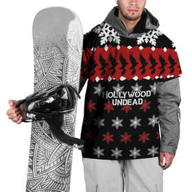 Накидка на куртку 3D с принтом Праздничный Hollywood Undead в Санкт-Петербурге, 100% полиэстер |  | charlie scene | danny | funny man | hollywood | j dog | johnny 3 tears | undead | андед | голивуд | голливудская | группа | знак | кранккор | красный | метал | надпись | нежить | новогодний | новый год | ню | праздник | реп | рождество