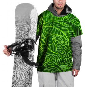 Накидка на куртку 3D с принтом зеленые узоры в Санкт-Петербурге, 100% полиэстер |  | green | абстракция | арт | восток | геометрия | зелень | индия | орнамент | роспись | узоры | цветы