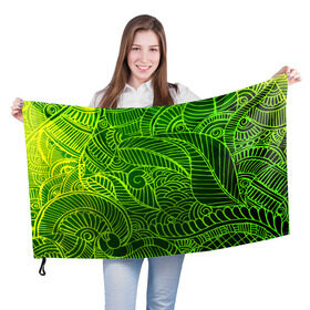 Флаг 3D с принтом зеленые узоры в Санкт-Петербурге, 100% полиэстер | плотность ткани — 95 г/м2, размер — 67 х 109 см. Принт наносится с одной стороны | green | абстракция | арт | восток | геометрия | зелень | индия | орнамент | роспись | узоры | цветы