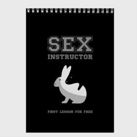 Скетчбук с принтом Sex Instructor в Санкт-Петербурге, 100% бумага
 | 48 листов, плотность листов — 100 г/м2, плотность картонной обложки — 250 г/м2. Листы скреплены сверху удобной пружинной спиралью | Тематика изображения на принте: first lesson free | instructor | rabbits | бесплатно | инструктор | кролики | первый | урок