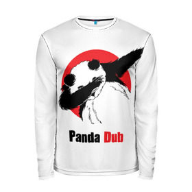 Мужской лонгслив 3D с принтом Panda dub в Санкт-Петербурге, 100% полиэстер | длинные рукава, круглый вырез горловины, полуприлегающий силуэт | Тематика изображения на принте: dab | dance | dub | movement | panda | движение | панда | танец