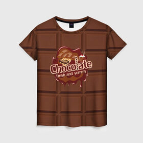 Женская футболка 3D с принтом Chocolate в Санкт-Петербурге, 100% полиэфир ( синтетическое хлопкоподобное полотно) | прямой крой, круглый вырез горловины, длина до линии бедер | chocolate | fresh | еда | плитка | сладости | шоколад
