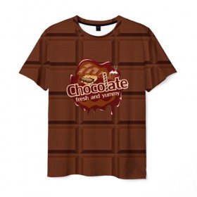 Мужская футболка 3D с принтом Chocolate в Санкт-Петербурге, 100% полиэфир | прямой крой, круглый вырез горловины, длина до линии бедер | chocolate | fresh | еда | плитка | сладости | шоколад