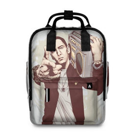 Женский рюкзак 3D с принтом Eminem Art в Санкт-Петербурге, 100% полиэстер | лямки с регулируемой длиной, сверху ручки, чтобы рюкзак нести как сумку. Основное отделение закрывается на молнию, как и внешний карман. Внутри два дополнительных кармана, один из которых закрывается на молнию. По бокам два дополнительных кармашка, куда поместится маленькая бутылочка
 | Тематика изображения на принте: art | eminem | hip hop | rap | rap god | арт | брюс | бумбокс | маршалл | мэтерс | рэп | хим хоп | эминем
