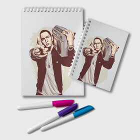 Блокнот с принтом Eminem Art в Санкт-Петербурге, 100% бумага | 48 листов, плотность листов — 60 г/м2, плотность картонной обложки — 250 г/м2. Листы скреплены удобной пружинной спиралью. Цвет линий — светло-серый
 | Тематика изображения на принте: art | eminem | hip hop | rap | rap god | арт | брюс | бумбокс | маршалл | мэтерс | рэп | хим хоп | эминем