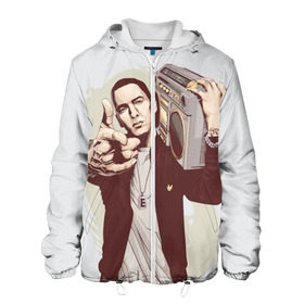 Мужская куртка 3D с принтом Eminem Art в Санкт-Петербурге, ткань верха — 100% полиэстер, подклад — флис | прямой крой, подол и капюшон оформлены резинкой с фиксаторами, два кармана без застежек по бокам, один большой потайной карман на груди. Карман на груди застегивается на липучку | Тематика изображения на принте: art | eminem | hip hop | rap | rap god | арт | брюс | бумбокс | маршалл | мэтерс | рэп | хим хоп | эминем