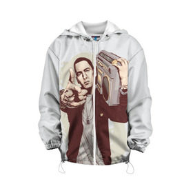 Детская куртка 3D с принтом Eminem Art в Санкт-Петербурге, 100% полиэстер | застежка — молния, подол и капюшон оформлены резинкой с фиксаторами, по бокам — два кармана без застежек, один потайной карман на груди, плотность верхнего слоя — 90 г/м2; плотность флисового подклада — 260 г/м2 | Тематика изображения на принте: art | eminem | hip hop | rap | rap god | арт | брюс | бумбокс | маршалл | мэтерс | рэп | хим хоп | эминем