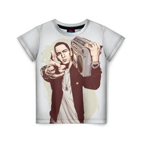 Детская футболка 3D с принтом Eminem Art в Санкт-Петербурге, 100% гипоаллергенный полиэфир | прямой крой, круглый вырез горловины, длина до линии бедер, чуть спущенное плечо, ткань немного тянется | Тематика изображения на принте: art | eminem | hip hop | rap | rap god | арт | брюс | бумбокс | маршалл | мэтерс | рэп | хим хоп | эминем