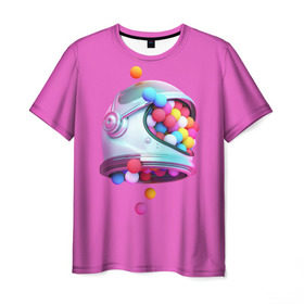 Мужская футболка 3D с принтом Colorful balls в Санкт-Петербурге, 100% полиэфир | прямой крой, круглый вырез горловины, длина до линии бедер | balls | colorful | helmet | pink | колорит | космонавт | космос | розовый | скафандр | цвет | шарики | шары | шлем