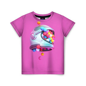 Детская футболка 3D с принтом Colorful balls в Санкт-Петербурге, 100% гипоаллергенный полиэфир | прямой крой, круглый вырез горловины, длина до линии бедер, чуть спущенное плечо, ткань немного тянется | Тематика изображения на принте: balls | colorful | helmet | pink | колорит | космонавт | космос | розовый | скафандр | цвет | шарики | шары | шлем