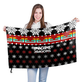 Флаг 3D с принтом Праздничный Imagine Dragons в Санкт-Петербурге, 100% полиэстер | плотность ткани — 95 г/м2, размер — 67 х 109 см. Принт наносится с одной стороны | альтернативный | американская | группа | драгонс | имеджин | инди | индирок | новогодний | поп | рождество | рок | свитер | электроник