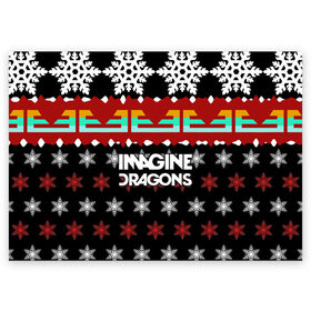 Поздравительная открытка с принтом Праздничный Imagine Dragons в Санкт-Петербурге, 100% бумага | плотность бумаги 280 г/м2, матовая, на обратной стороне линовка и место для марки
 | альтернативный | американская | группа | драгонс | имеджин | инди | индирок | новогодний | поп | рождество | рок | свитер | электроник