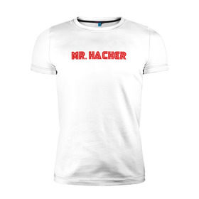 Мужская футболка премиум с принтом Mr Hacker в Санкт-Петербурге, 92% хлопок, 8% лайкра | приталенный силуэт, круглый вырез ворота, длина до линии бедра, короткий рукав | mr robot | rami malek | мистер робот | рами малек