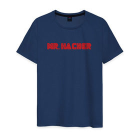 Мужская футболка хлопок с принтом Mr Hacker в Санкт-Петербурге, 100% хлопок | прямой крой, круглый вырез горловины, длина до линии бедер, слегка спущенное плечо. | mr robot | rami malek | мистер робот | рами малек