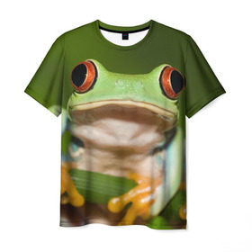 Мужская футболка 3D с принтом Лягушка в Санкт-Петербурге, 100% полиэфир | прямой крой, круглый вырез горловины, длина до линии бедер | frog | жаба | животные | зеленый | ква | лягуха | лягушка | лягушонок