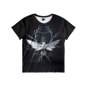 Детская футболка 3D с принтом Птица-гром в Санкт-Петербурге, 100% гипоаллергенный полиэфир | прямой крой, круглый вырез горловины, длина до линии бедер, чуть спущенное плечо, ткань немного тянется | Тематика изображения на принте: мифические животные | мифы
