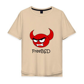 Мужская футболка хлопок Oversize с принтом FreeBSD демон в Санкт-Петербурге, 100% хлопок | свободный крой, круглый ворот, “спинка” длиннее передней части | bsd | demon | freebsd | os | unix | демон | злой | ос | чёртик