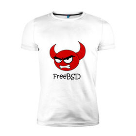 Мужская футболка премиум с принтом FreeBSD демон в Санкт-Петербурге, 92% хлопок, 8% лайкра | приталенный силуэт, круглый вырез ворота, длина до линии бедра, короткий рукав | Тематика изображения на принте: bsd | demon | freebsd | os | unix | демон | злой | ос | чёртик