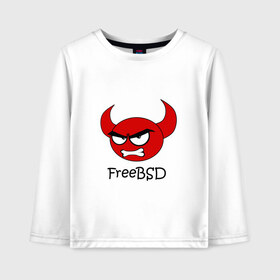 Детский лонгслив хлопок с принтом FreeBSD демон в Санкт-Петербурге, 100% хлопок | круглый вырез горловины, полуприлегающий силуэт, длина до линии бедер | Тематика изображения на принте: bsd | demon | freebsd | os | unix | демон | злой | ос | чёртик