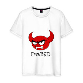 Мужская футболка хлопок с принтом FreeBSD демон в Санкт-Петербурге, 100% хлопок | прямой крой, круглый вырез горловины, длина до линии бедер, слегка спущенное плечо. | bsd | demon | freebsd | os | unix | демон | злой | ос | чёртик