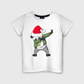 Детская футболка хлопок с принтом Панда DAB дед Мороз в Санкт-Петербурге, 100% хлопок | круглый вырез горловины, полуприлегающий силуэт, длина до линии бедер | Тематика изображения на принте: dab | дед мороз | новый год | панда dab | панда dab дед мороз
