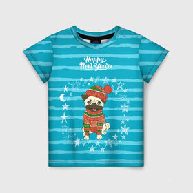 Детская футболка 3D с принтом Happy new year в Санкт-Петербурге, 100% гипоаллергенный полиэфир | прямой крой, круглый вырез горловины, длина до линии бедер, чуть спущенное плечо, ткань немного тянется | 